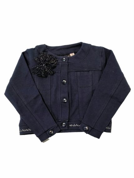 GIACCHINA IN FELPA CON FIORE SARABANDA - Giacchina girocollo in felpa di cotone stretch con fiore applicato. Abbigliamento Bambini Outlet