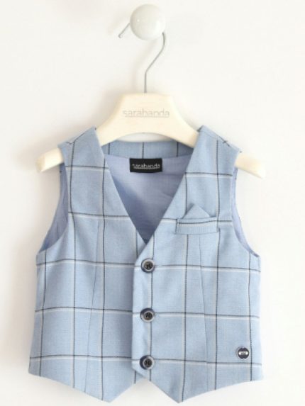 GILET TESSUTO QUADRI SARABANDA - Gilet in tessuto fantasia check azzurro.