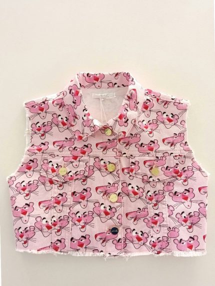 Giubbino bimba Giubbino Bambina Smanicato con Stampa Pantera Rosa - Stile Grintoso e Divertente Made in Italy