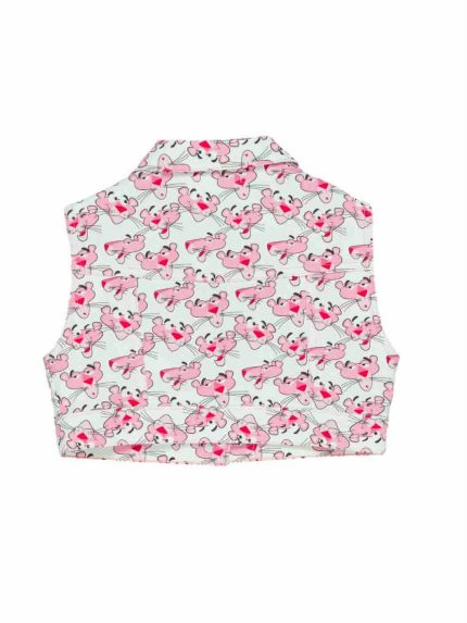 Giubbino ragazza Giubbino Smanicato Denim Stampato "Pantera Rosa" - Stile Grintoso per Ragazze Made in Italy Pantera Rosa