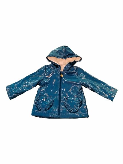 GIUBBOTTO CON CAPPUCCIO Giubbino baby con cappuccio, allacciatura zippata, fodera in pile, taschine cuore con rouches.