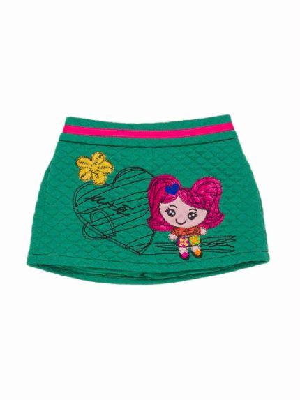 Gonna fantasia bambina Gonna in tessuto leggermente trapuntato con cintura elastica. Modello decorato con applicazioni di patch colorate.