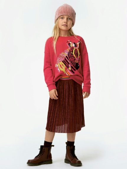 GONNA LUREX BAILINI MOLO - Gonna bimba plissè in lurex, cintura elastica colorata, Taglie da 98 cm.