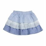 Gonna Ubs2 Gonna da bambina in tre tessuti di cotone rigato, bianco e azzurro.