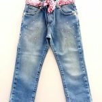 Jeans bimba Jeans da Bambina in Denim Stretch - Dettagli Fantasia e Brillanti Strass Rosa Made in Italy