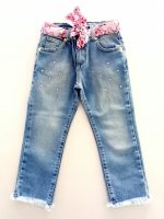 Jeans bimba Jeans da Bambina in Denim Stretch - Dettagli Fantasia e Brillanti Strass Rosa Made in Italy