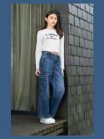Jeans cargo ragazza Ativo Kids Junior - jeans cargo in denim stretch con cintura e regolazione vita 4/14 anni Back to School
