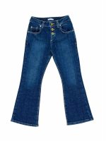 Jeans ragazza Jeans elasticizzato a trombetta, modello con cinta elasticizzata dietro ed allacciatura con tre bottoni dorati.