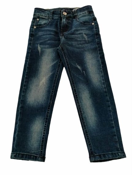 Jeans Jeans in denim stretch con leggere abrasioni, modello cinque tasche dalla vestibilità slim, lavaggio scuro, vita regolabile internamente con elastico.