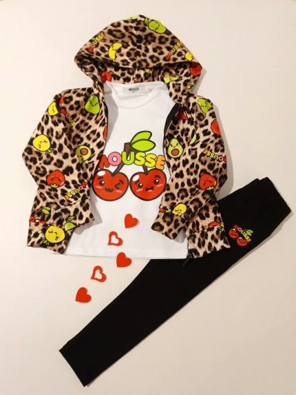 Leggings bimba Leojoy Leggings Bambina con Stampa Logo Ciliegie - Mousse Kids Made in Italy Mousse Bambina Primavera/Estate