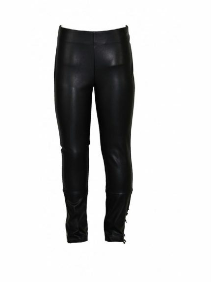 LEGGINGS REWARDI VITA ALTA Leggings REWARDI a vita alta, tessuto ecopelle + punto milano, con frange al fondo.