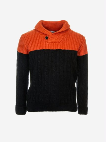 MAGLIA A COSTE Pull bicolore in maglia a coste con collo a scialle. Taglie 4/16 anni.