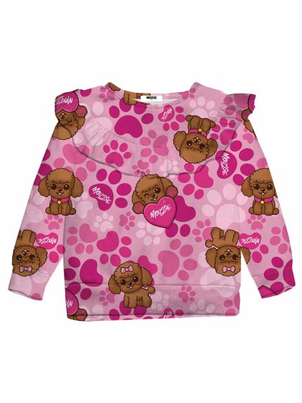 Maglia girocollo bimba Arthur Maglia Girocollo Bambina in Ciniglia con Frappa e Stampa Barboncino - Mousse Kids Mousse bambina AI24 Arthur