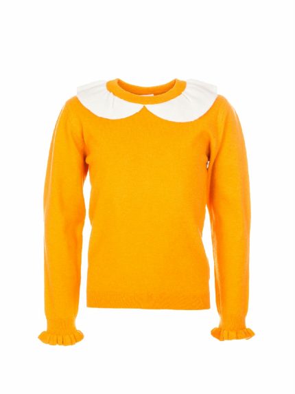 Maglia tricot Autumn Maglia tricot misto lana per bambina con originale collo a contrasto, maniche con polso arricciato.