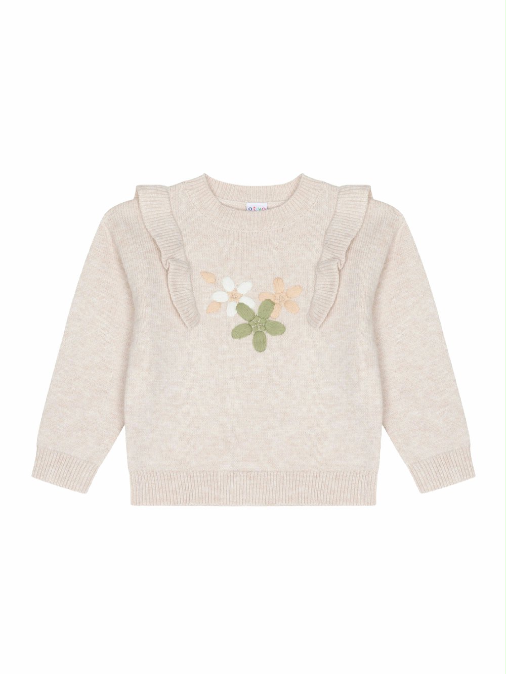 Maglia tricot bimba XH8063 00 Maglia tricot bimba Ativo Kids - maglia tricot bimba con ricamo frontale e dettaglio rouches