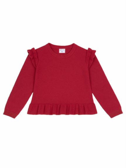 Maglia tricot bimba Ativo Kids - morbida maglia girocollo bimba con rouches al giromanica e piccola balza al fondo, 6/36 mesi