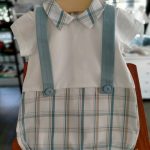 Pagliaccetto neonato Ottanio Pagliaccetto per neonato con corpino in jersey di cotone stretch e colletto fantasia quadri, pantaloncino tessuto - 100% cotone - in fantasia a quadri, finte bretelle applicate. Made in Italy
