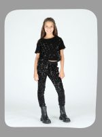 PANTALONE PAILLETTES/VELLUTO LE VOLIERE - Pantaloni ragazza, paillettes fronte e velluto retro.