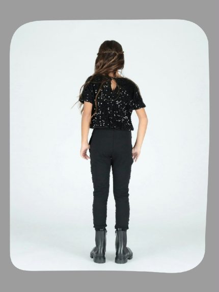 PANTALONE PAILLETTES/VELLUTO LE VOLIERE - Pantaloni ragazza, paillettes fronte e velluto retro.