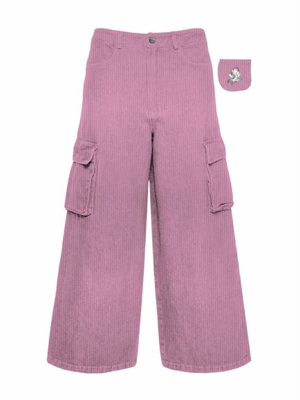 Pantaloni cargo bimba Unicorno Pantalone Cargo Bambina in Velluto con Patch Unicorno - Mousse Kids Mousse bambina AI24 Unicorno