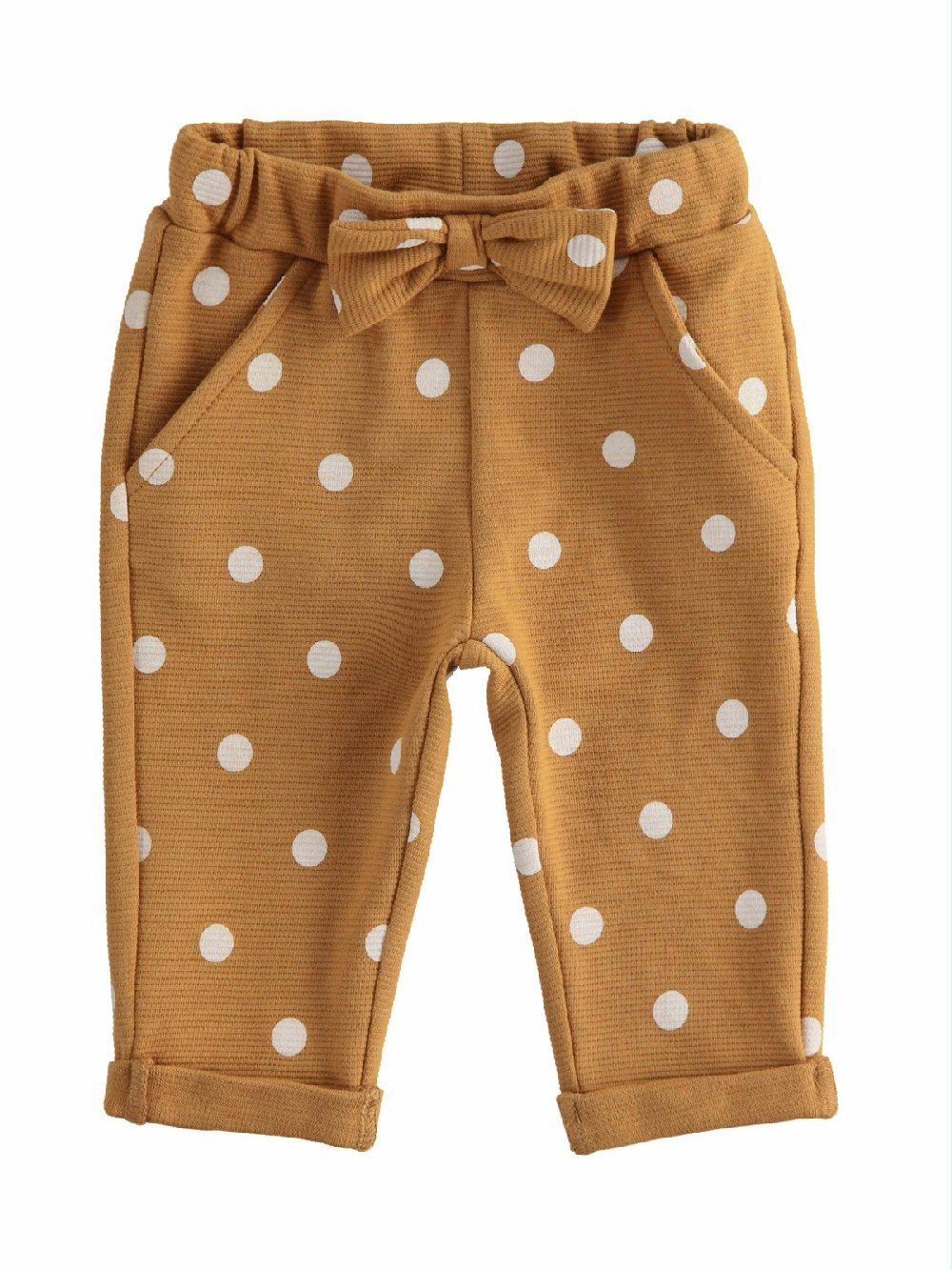 PANTALONI NEONATA POIS 3.4767 00 PANTALONI NEONATA POIS MINIBANDA - Pantaloni 100% cotone, fantasia pois, con cintura elastica, taschine e fiocco in vita.