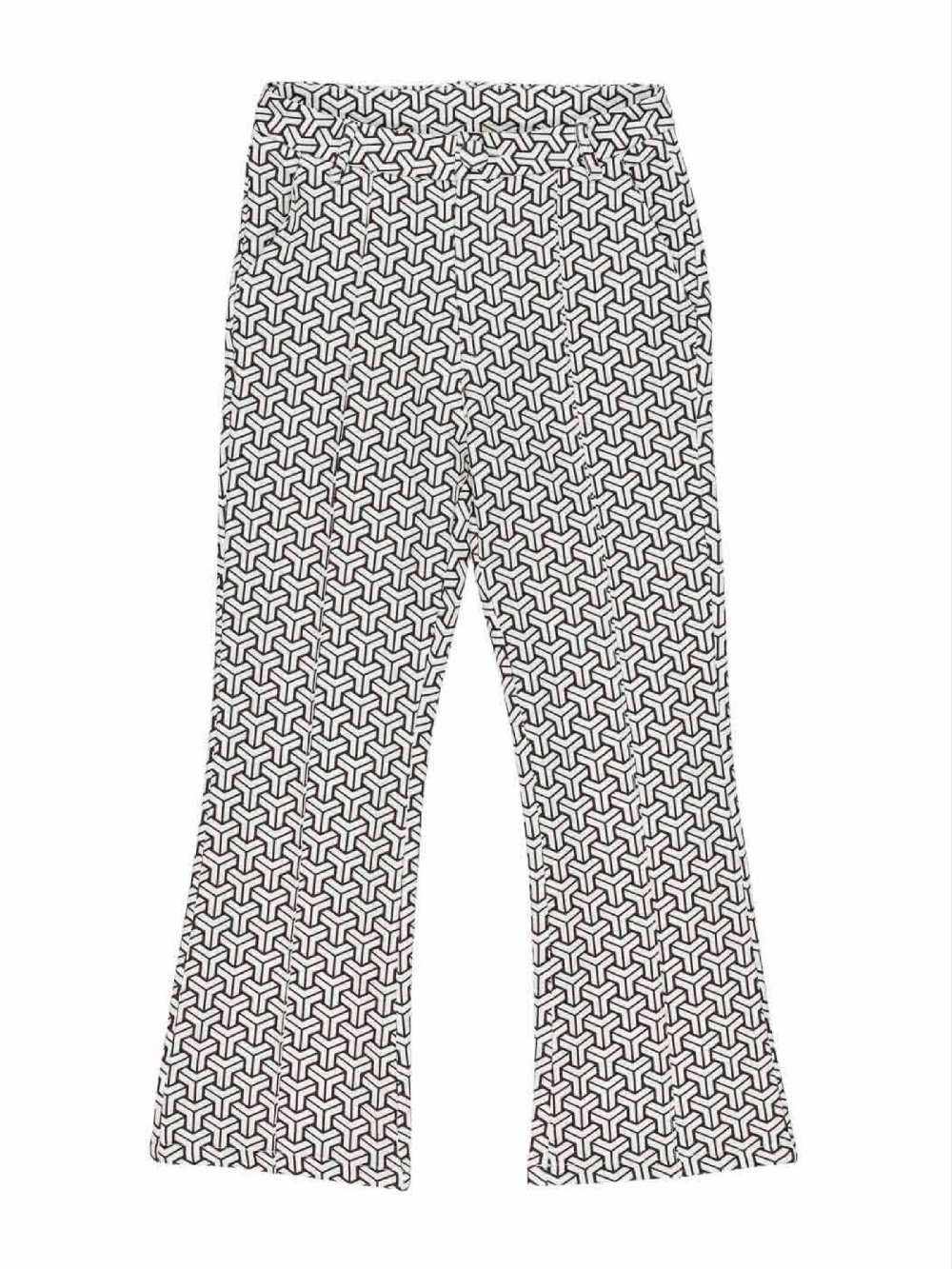 Pantaloni ragazza LL2176 00 Pantaloni ragazza Pantaloni a trombetta, stampa fantasia optical all over, taschine laterali, allacciatura con cerniera e bottone. Made in Italy