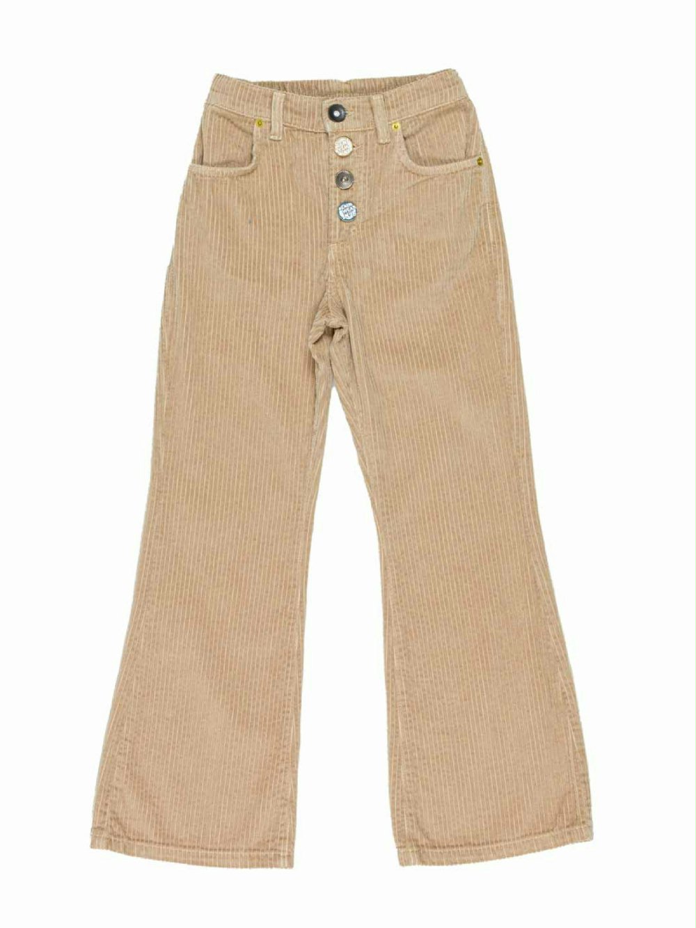 Pantaloni ragazza LL2270 00 Pantaloni ragazza Pantaloni per ragazza in velluto a coste larghe, modello con fondo a trombetta, cinta elasticizzata dietro, allacciatura con bottoni vintage. Made in Italy