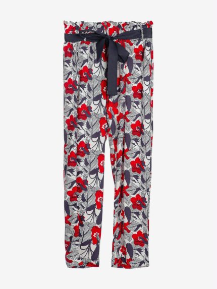 Pantaloni Retro Summer Pantaloni in cotone e viscosa, fantasia floreale all over. Vita elasticizzata regolabile con cintura.