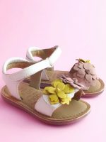 Sandaletto bimba Cloneha Sandali bimba Mod8 in pelle bianca – Primi passi con fiori applicati.