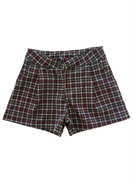 Shorts bambina Autumn Shorts per bambina in tessuto di cotone elasticizzato, fantasia tartan, allacciatura posteriore con zip ed elastico interno regola vita.