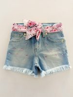 Shorts jeans bimba Shorts da Bambina con Strass Rosa - Aggiungi un Tocco di Brillantezza al Suo Look Estivo Made in Italy