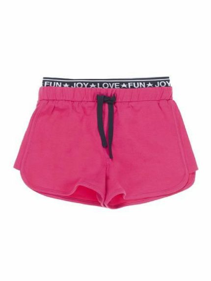 Shorts jersey Ubs2 Shorts da bambina in jersey di cotone elasticizzato, elastico in vita con lettere stampate. Disponibili nei colori nero e fuxia.