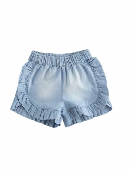 SHORTS NEONATA DENIM LEGGERO MINIBANDA - Shorts per neonata in denim leggero con rouche.