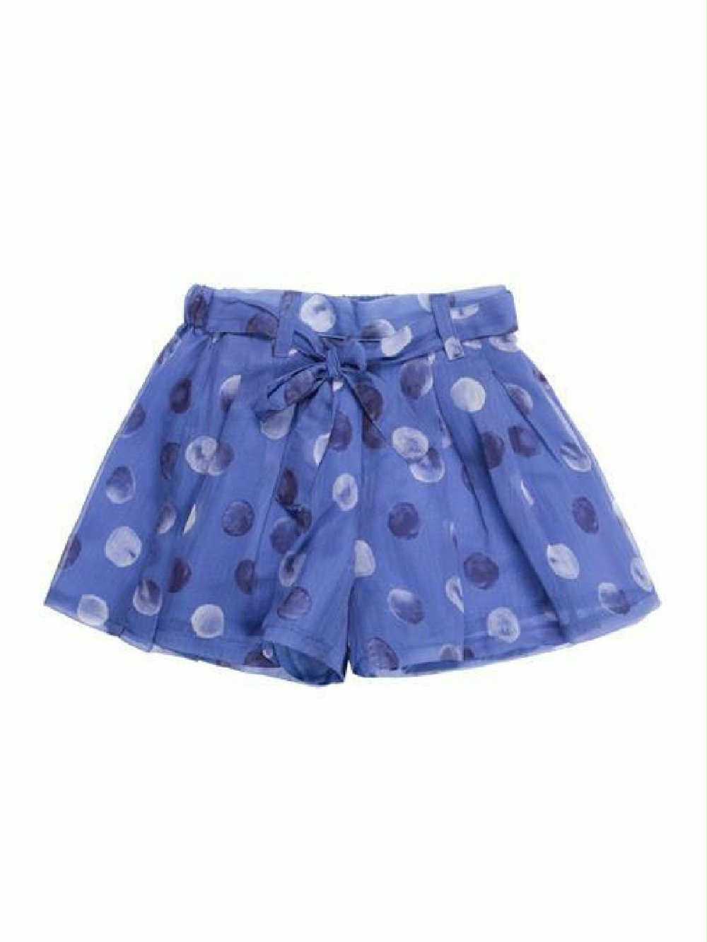 Shorts pois Ubs2 E221107 Best Seller 00 Shorts pois Ubs2 Shorts da bambina effetto gonna ampia realizzati in pregiato cotone bambula con stampa di fondo lilla e pois blu navy ed ecrù, fiocco dello stesso tessuto. Best Seller
