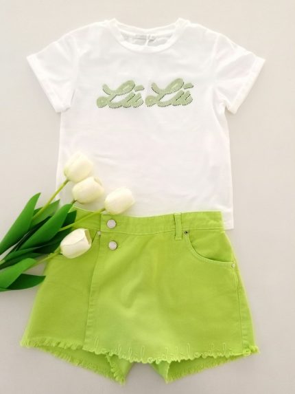 Shorts ragazza Short in Cotone Stretch con Logo Ricamato Lù-Lù - Stile Chic per Ragazze alla Moda Made in Italy