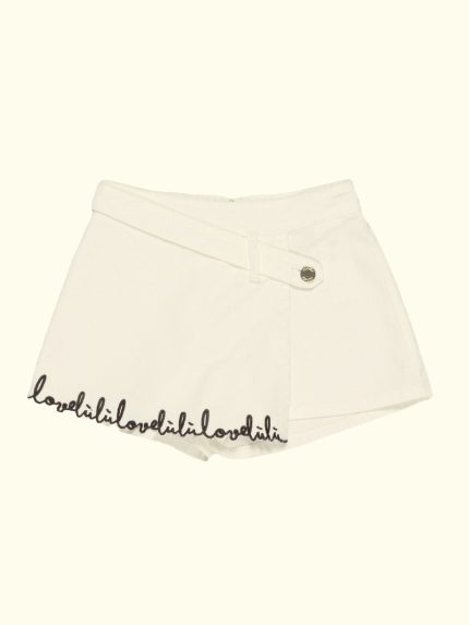Shorts ragazza Shorts con Ricamo Logato Lù-Lù - Stile Sporty Chic per Ragazze alla Moda Made in Italy