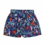 Shorts viscosa Ubs2 Pantaloncini da bambina in viscosa ecologica con stampa multicolore su fondo blu navy, elastico in vita.