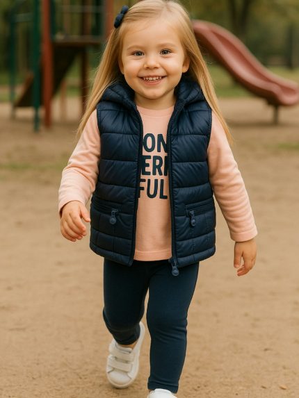 Smanicato imbottito bimba Gilet Imbottito con Cappuccio per Bimba - Caldo e Pratico Back to School