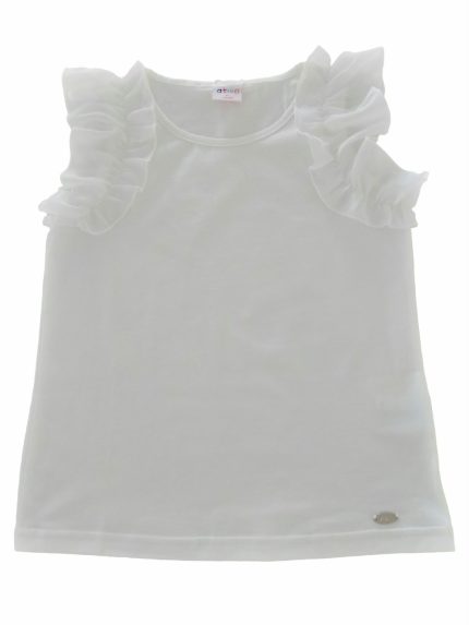 Top La Vie En Rose T.shirt in cotone con graziose maniche corte in organza motivo a volant.