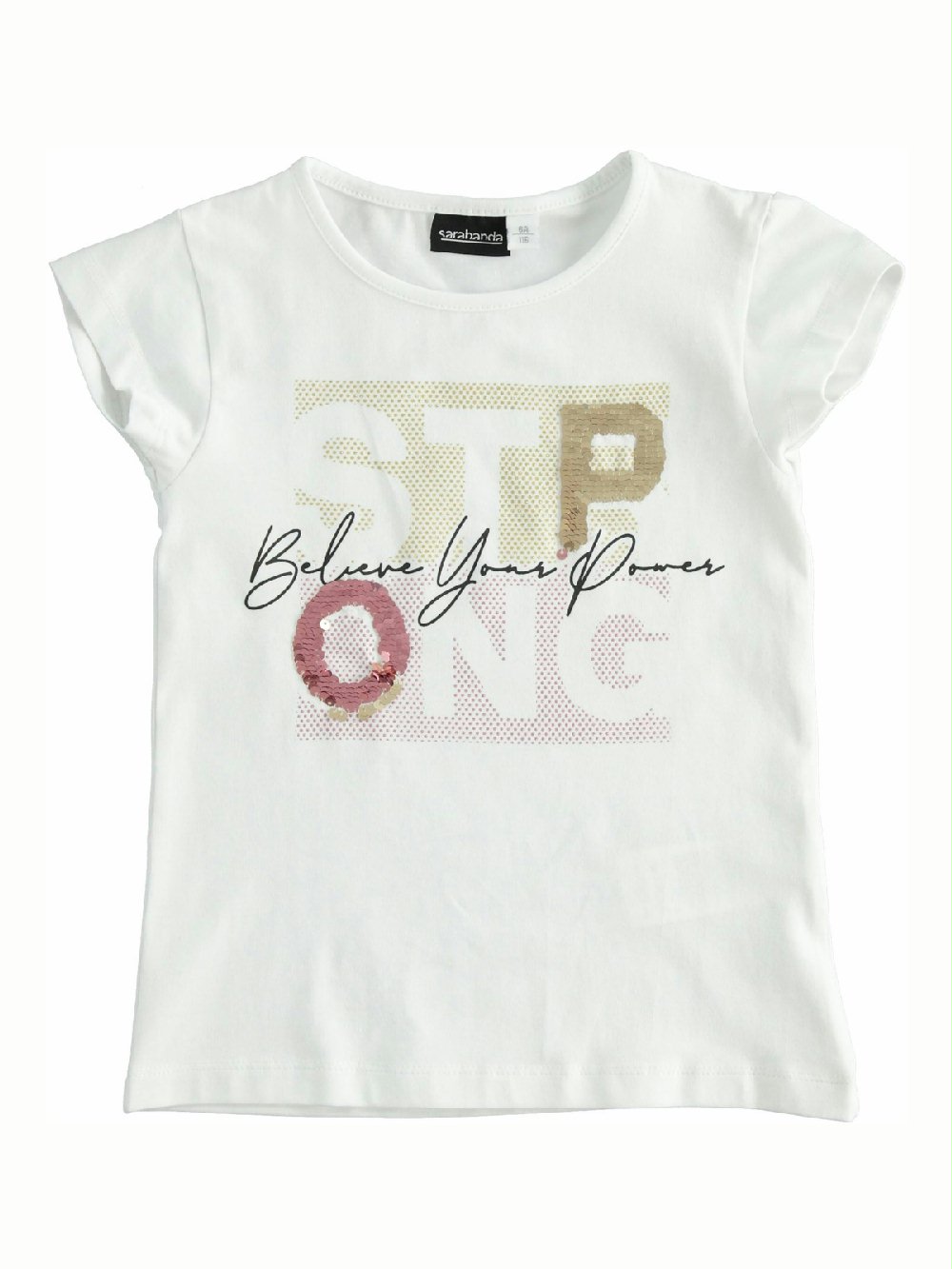T.shirt bambina m/corta D.4223 00 T.shirt bambina m/corta T.shirt stampata a maniche corte per bambina in jersey stretch, decoro paillettes/glitter.