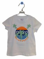 T.SHIRT COTONE M/C PALME ATIVO KIDS - T.shirt girocollo in cotone elasticizzato, stampa palme. Colori bianco/arancio. Taglie 6/36 mesi.