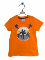T.SHIRT COTONE M/C PALME ATIVO KIDS - T.shirt girocollo in cotone elasticizzato, stampa palme. Colori bianco/arancio. Taglie 6/36 mesi.