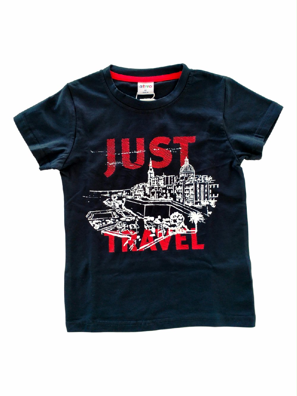 T.SHIRT COTONE M/CJUST TRAVEL YF1103 00 T.SHIRT COTONE M/CJUST TRAVEL ATIVO KIDS - T.shirt girocollo in cotone a manica corta, stampa TRAVEL.
