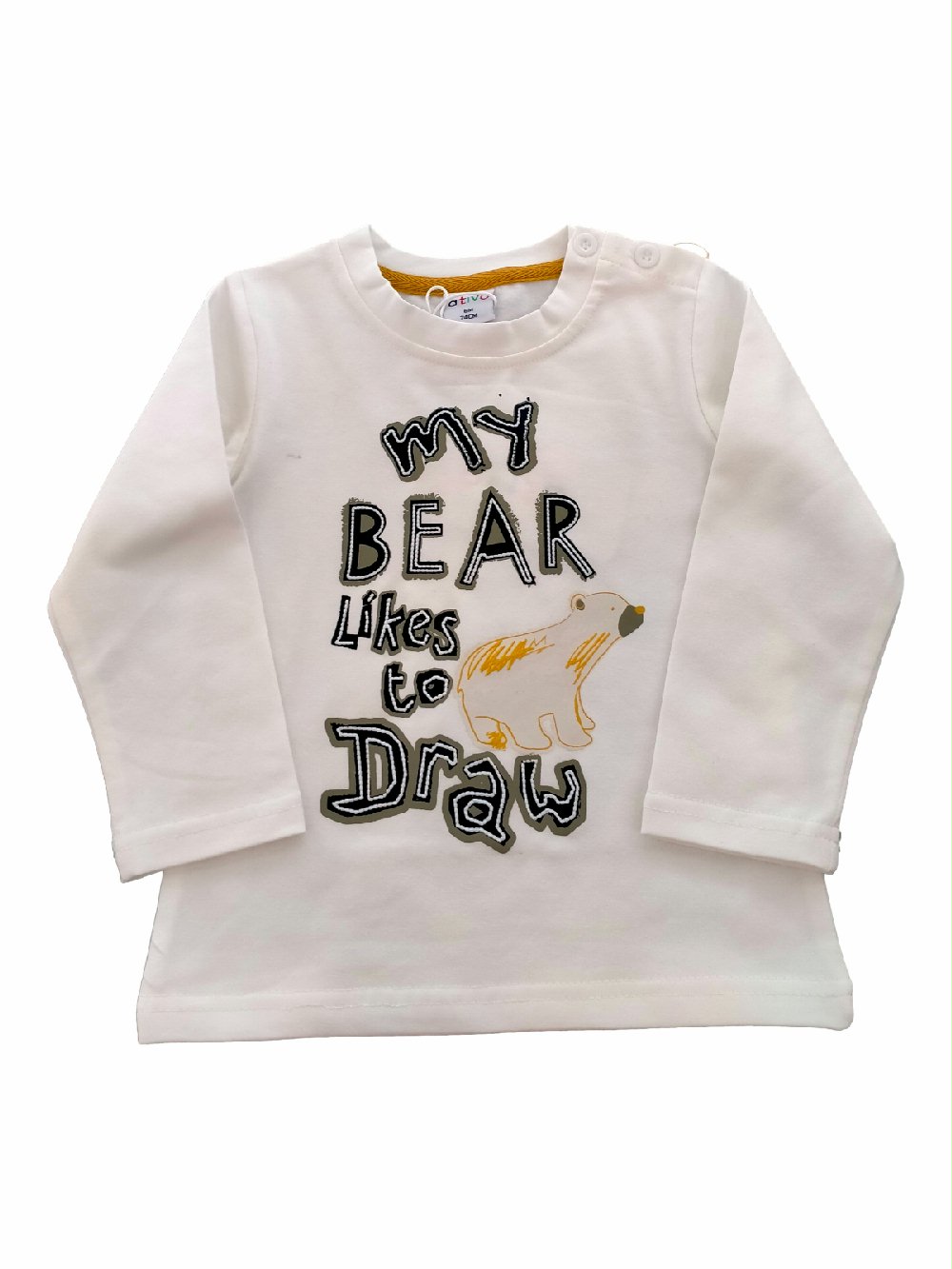 T.SHIRT COTONE M/L ORSO YF1193 00 T.SHIRT COTONE M/L ORSO T.shirt in cotone a manica lunga stampa orso. Colori latte e azzurro.