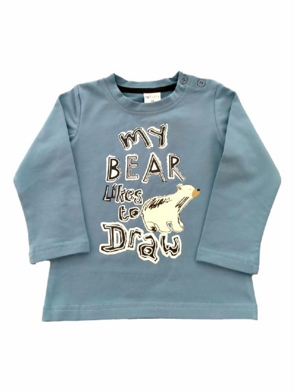 T.SHIRT COTONE M/L ORSO T.shirt in cotone a manica lunga stampa orso. Colori latte e azzurro.