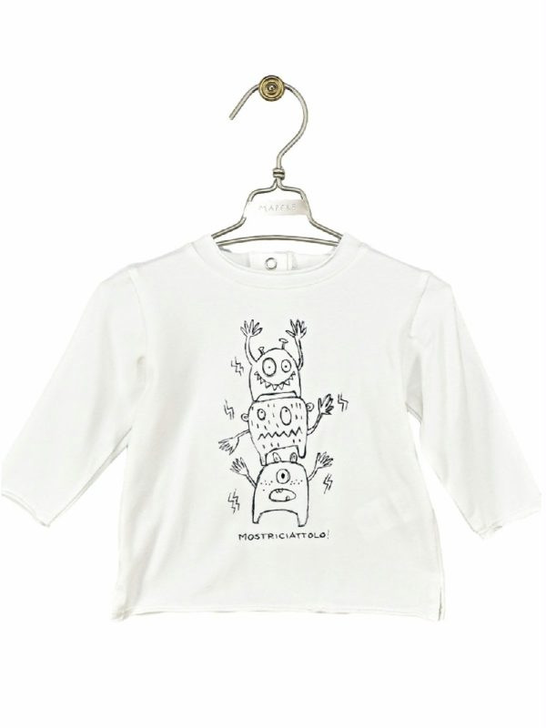 T.SHIRT COTONE M/LUNGA MOSTRO MAPERÒ - T.shirt manica lunga in cotone, stampa mostriciattolo. Taglie baby da 3 mesi a 36 mesi.