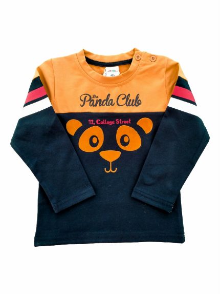 T.SHIRT COTONE M/LUNGA PANDA T.shirt girocollo a manica lunga con bande a contrasto, stampa PANDA.