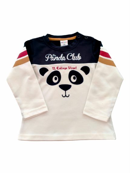 T.SHIRT COTONE M/LUNGA PANDA T.shirt girocollo a manica lunga con bande a contrasto, stampa PANDA.