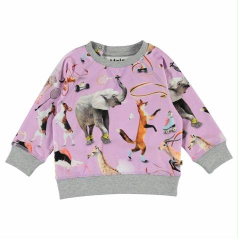 T.SHIRT COTONE ORGANICO ELSA MOLO - T.shirt baby girocollo in COTONE ORGANICO, fantasia animali, allacciatura posteriore con bottoncini automatici, polsi e fondo in maglia. Taglie da 62cm (3 mesi).