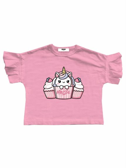 T-shirt crop manica corta Unileo T-shirt Crop Bambina in Cotone con Stampa Unileo - Comoda e Trendy Mousse Bambina Primavera/Estate Unileo